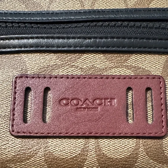 Coach Tan Signature Canvas Cosmetic Pouch with Red Trim - Picture 2 of 5
